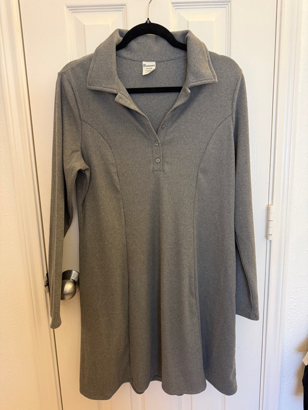 No Boundaries Grey Long-Sleeve Collared Pullover Dress